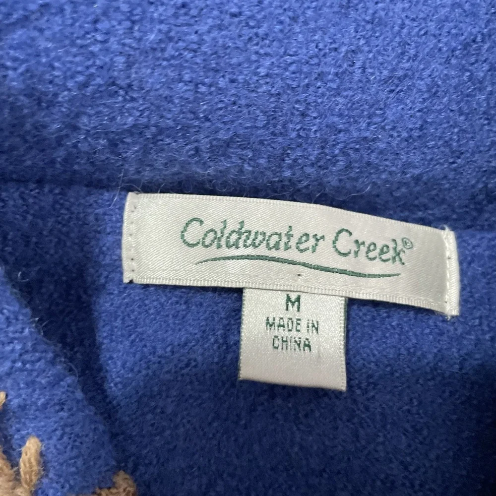 Coldwater Creek Blue Wool Blend Boiled Jacket with Multicolor Trim